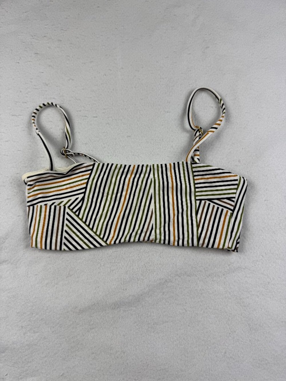 L*SPACE (No Tags) Cream with Black/Green/Brown Stripe Bandeau Bikini Top Size XS